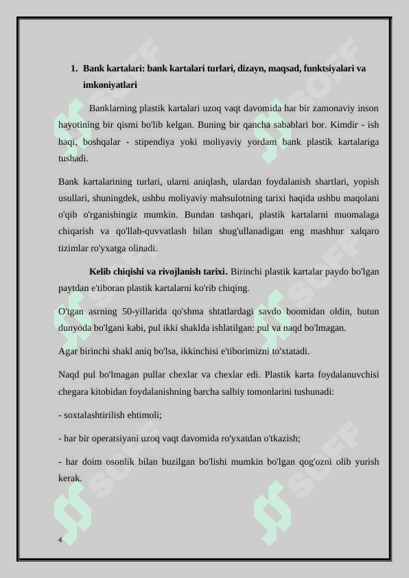 Bank kartalari bilan operatsiyalar va ularning hisobi 4