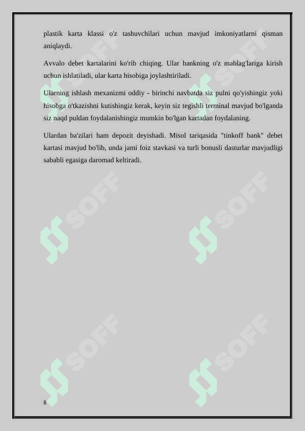 Bank kartalari bilan operatsiyalar va ularning hisobi 8