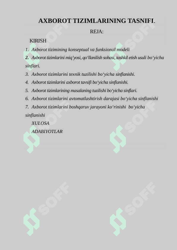 AXBOROT TIZIMLARINING TASNIFI 2