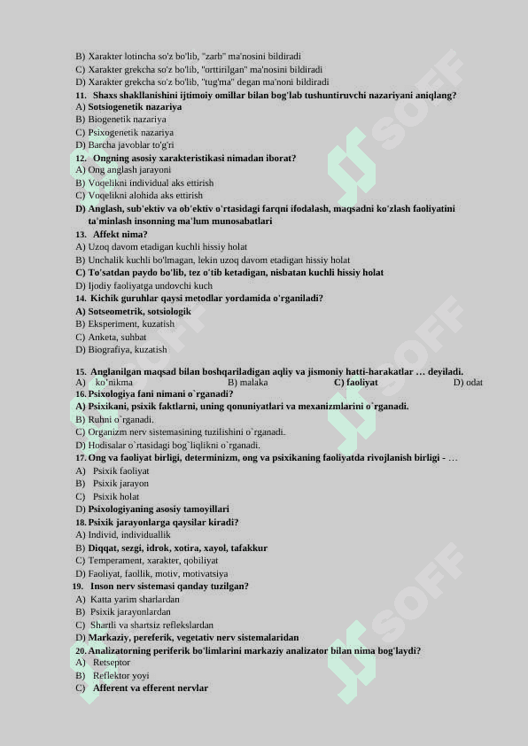 Psixologiya fanidan test savollari javoblari bilan - 150 2