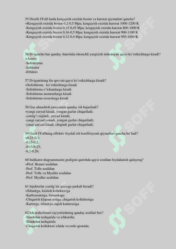 200ta test javoblari bilan Ichki yonuv dvigatellari nazariyasi 8