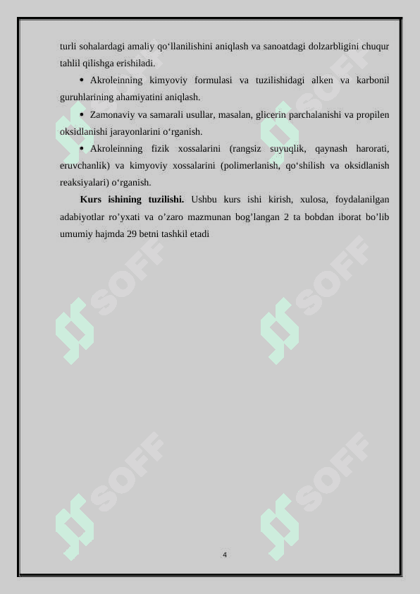 Akrolein va uning birikmalarini molekula tuzilishi olinishi xossalari va ishlatilishi 4