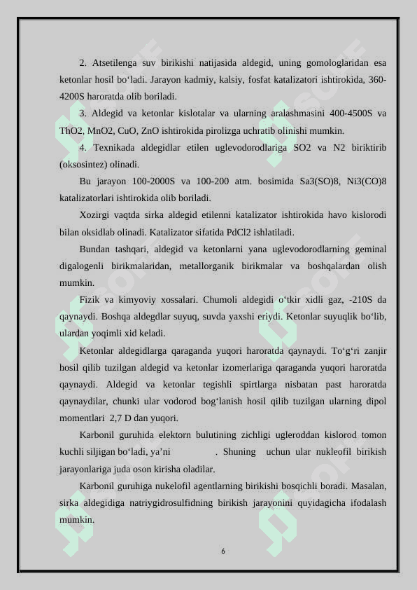 Akrolein va uning birikmalarini molekula tuzilishi olinishi xossalari va ishlatilishi 6