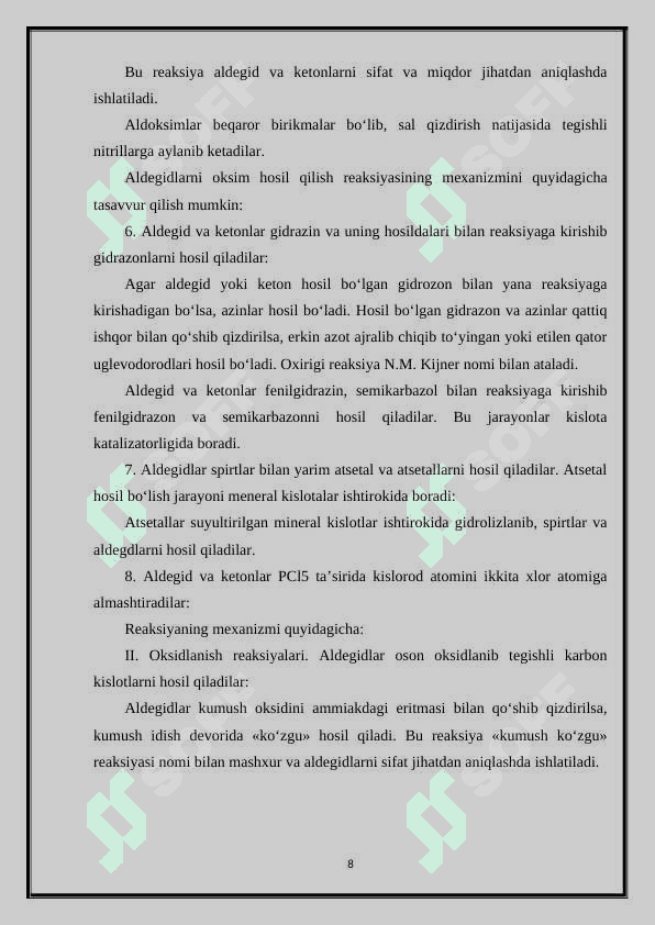 Akrolein va uning birikmalarini molekula tuzilishi olinishi xossalari va ishlatilishi 8