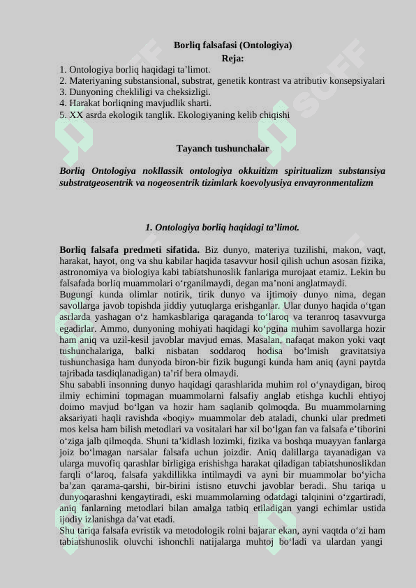 Borliq falsafasi (Ontologiya) 2