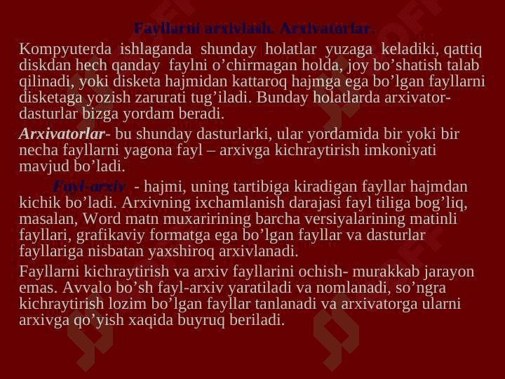 KO’P TOMLI VA UZLIKSIZ ARXIVLASH 2