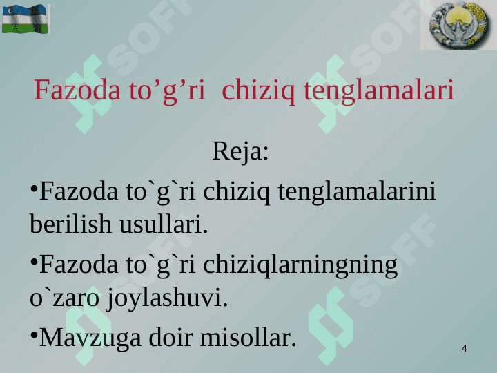 FAZODA TO’G’RI  CHIZIQ TENGLAMALARI 3