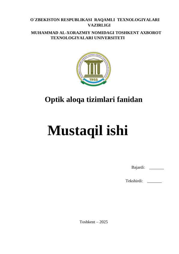 Tolali optik raqamli aloqa tizimlarini loyihalashtirish