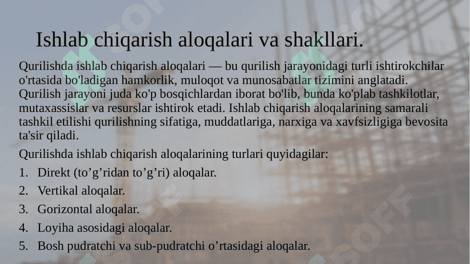 Qurilishda ishlab chiqarish aloqalari shakllari 2