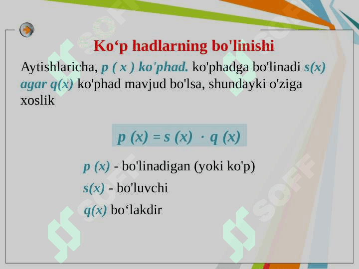 Koʻp hadlar va qisqa koʻpaytirish formulalari.Bezu Teoremasi 4