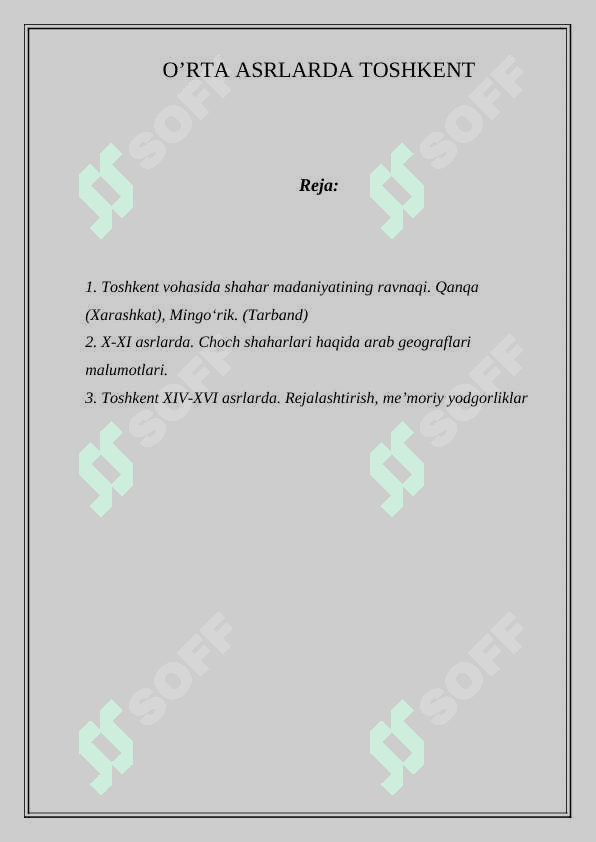 O’RTA ASRLARDA TOSHKENT 2