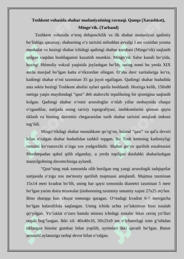 O’RTA ASRLARDA TOSHKENT 3