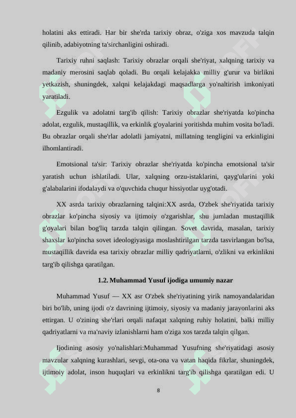 XX ASR O’ZBEK SHE’RIYATIDA TARIXIY OBRAZ TALQINI (MUHAMMAD YUSUF IJODI MISOLIDA) 8