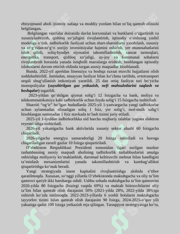 Yangi O‘zbekistonda amalga oshirilayotgan islohotlar (Yangi O‘zbekistonning taraqqiyot strategiyasi) 3