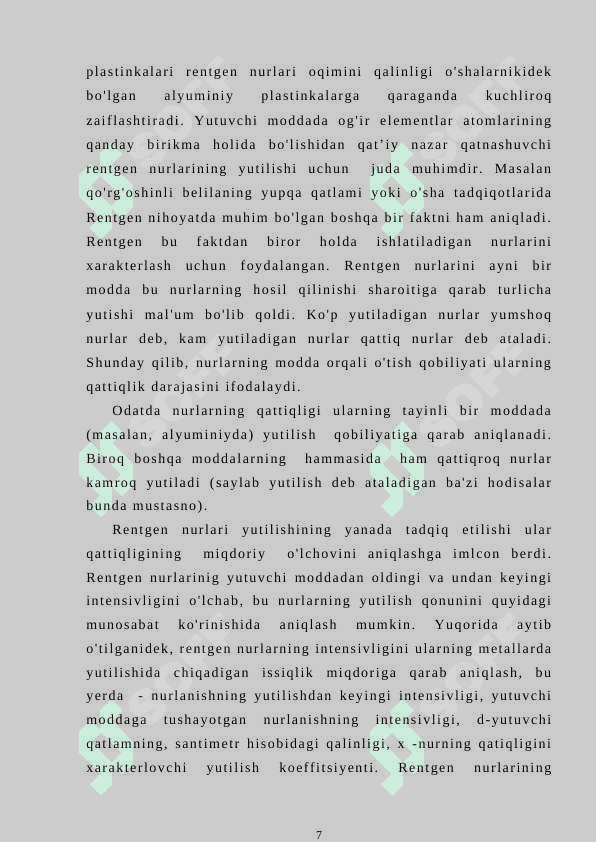 Rentgen nurlari va uning tarkibiy tuzilishini о’rganish 7