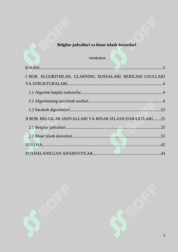Belgilar jadvallari va binar izlash daraxtlari 2