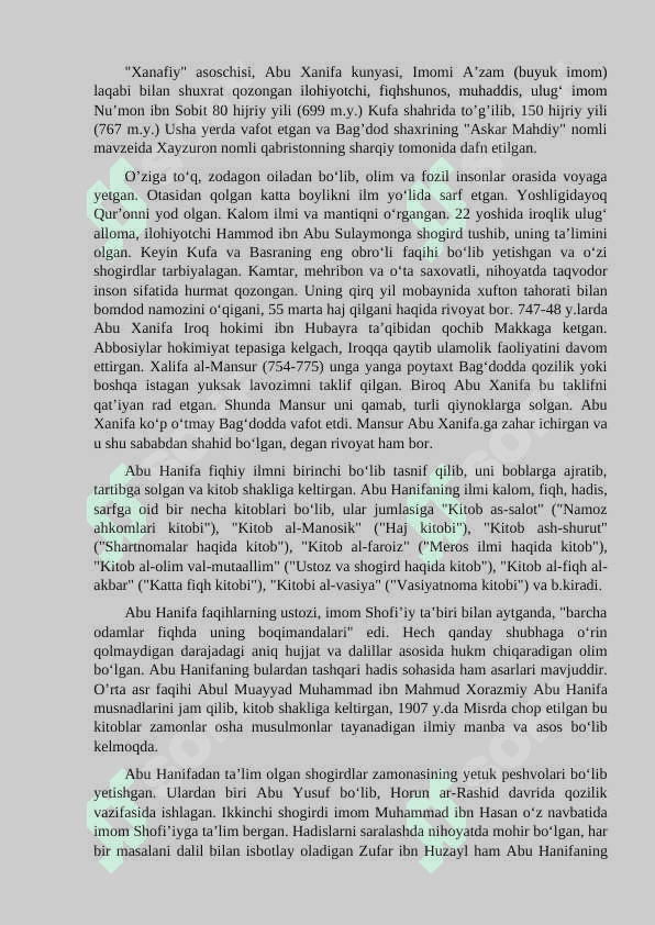 Markaziy Osiyo tarixida Hanafiya mazhabining o`rni 2