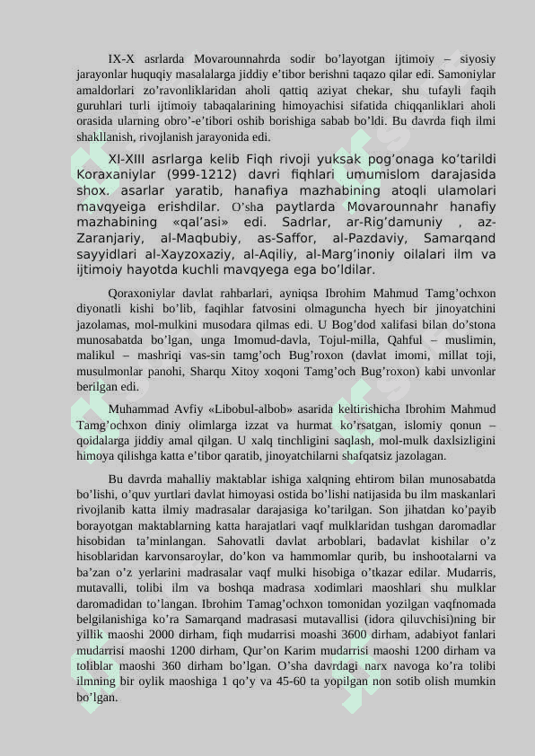 Markaziy Osiyo tarixida Hanafiya mazhabining o`rni 4