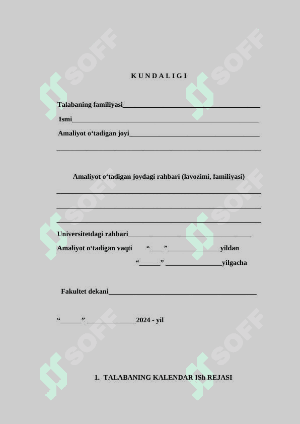 TALABANING AMALIYOT O‘TISH  KUNDALIGI 2