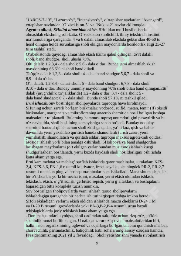 Sholi yetishtirishni tashkil etish va boshqarish 5