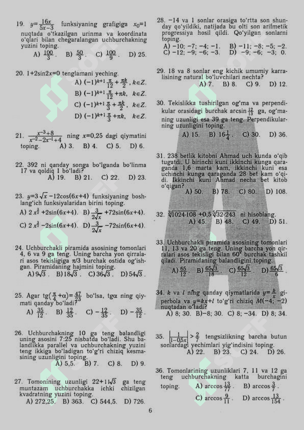 Matematika 2019 variant 6