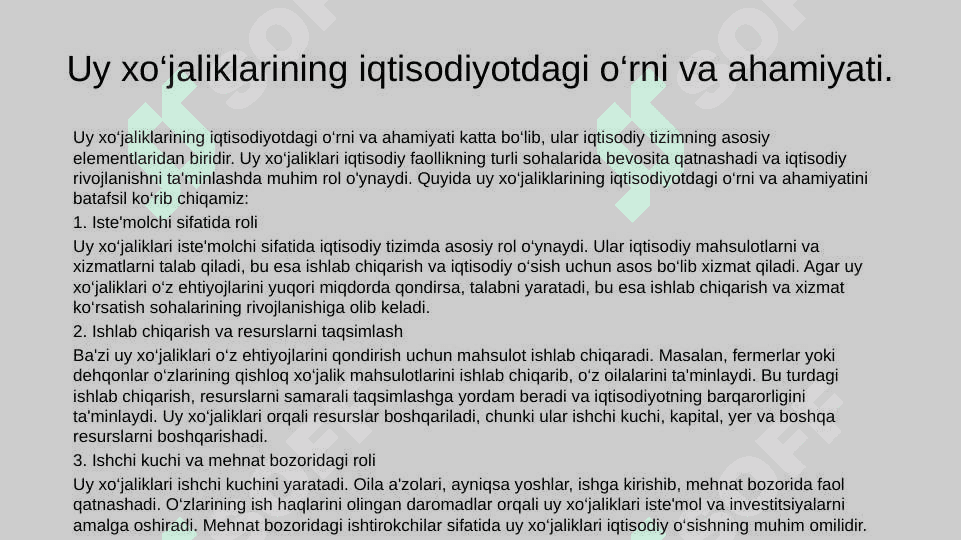Uy xo’jalik turlari va ularning funksiyalari 2