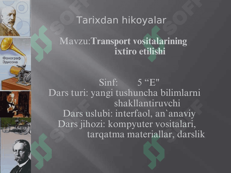 Transport vositalarining ixtiro etilishi 5-sinf uchun 2