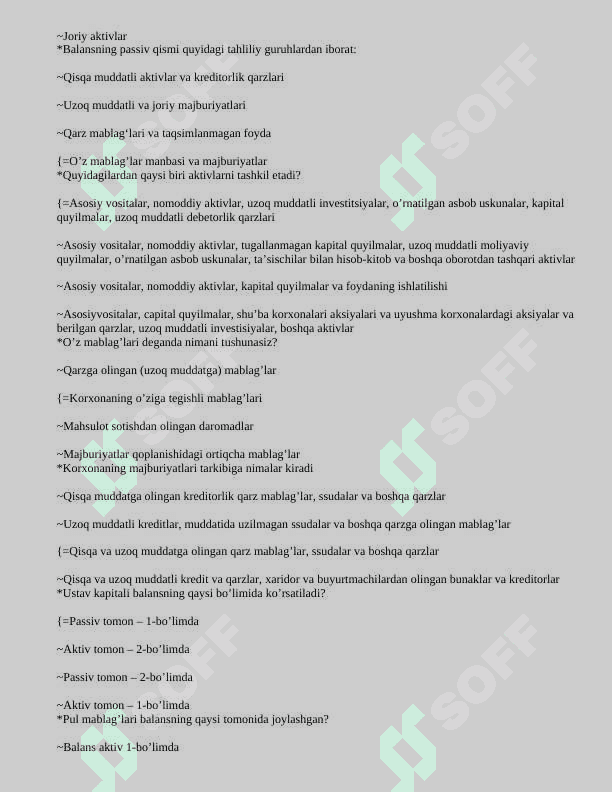 Moliyaviy tahlil fanidan test javoblari 3