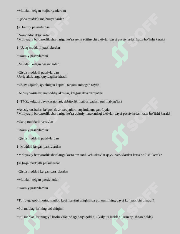 Moliyaviy tahlil fanidan test javoblari 5
