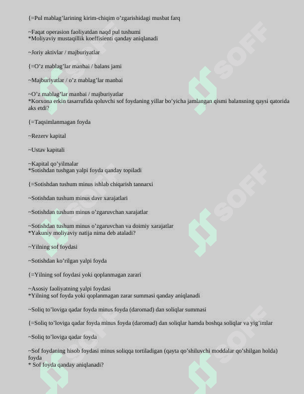 Moliyaviy tahlil fanidan test javoblari 6