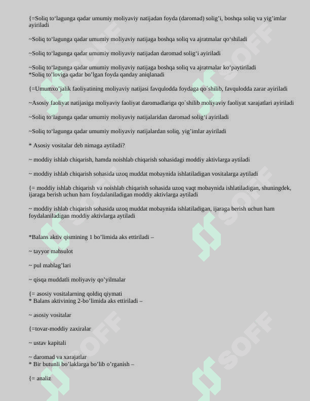 Moliyaviy tahlil fanidan test javoblari 7