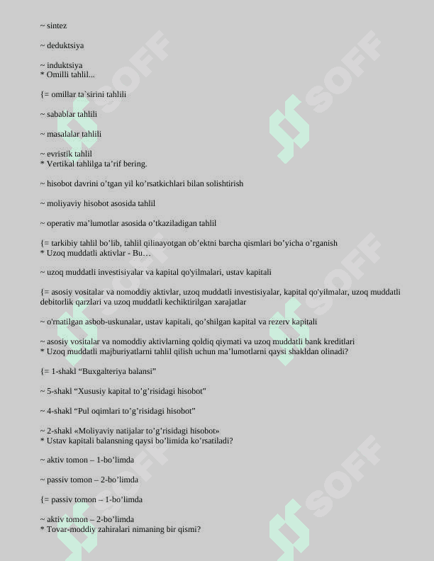 Moliyaviy tahlil fanidan test javoblari 8