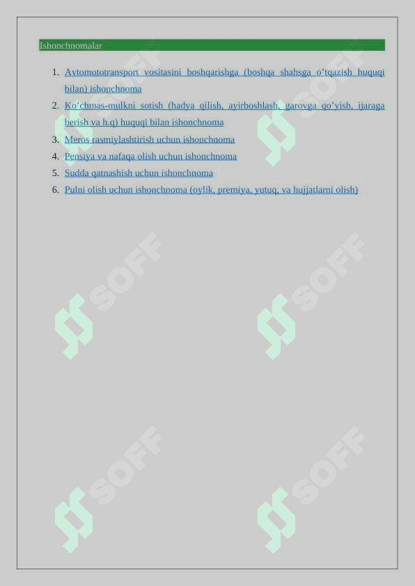Notarial tasdiqlanishi kerak bo’lgan shartnomalar 6