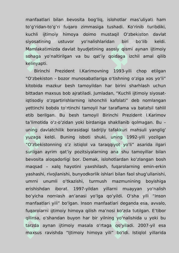 O‘ZBEKISTON RESPUBLIKASIDA IJTIMOIY SOHADAGI ISLOHOTLAR VA O’ZGARISHLAR 5
