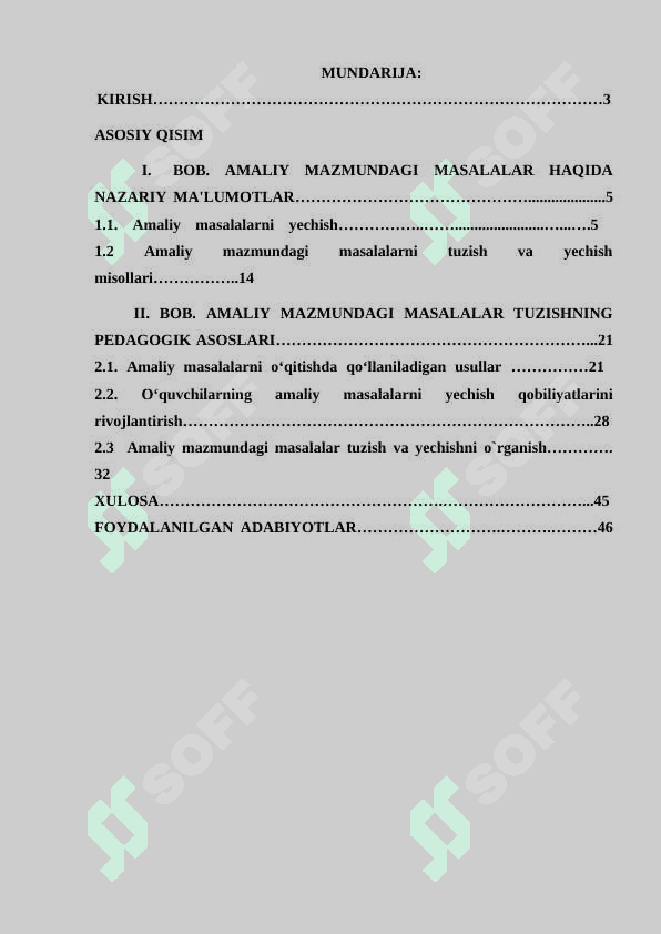Amaliy mazmundagi masalalar tuzish va yechishni o`rganish 2