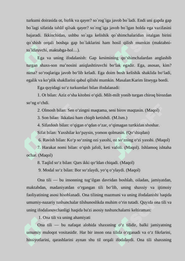 EGA VA UNING IFODALANISHI 6