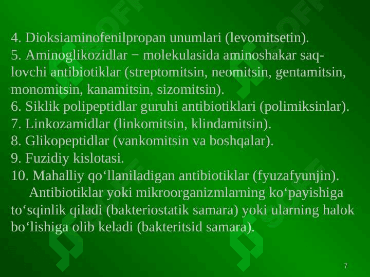 ANTIBAKTERIAL XIMIOTERAPEVTIK VOSITALAR ANTIBIOTIKLAR 7