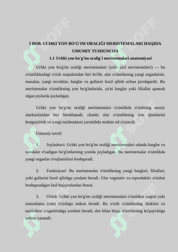 Uchki yon bo`g`im oralig`i meristemalari 6