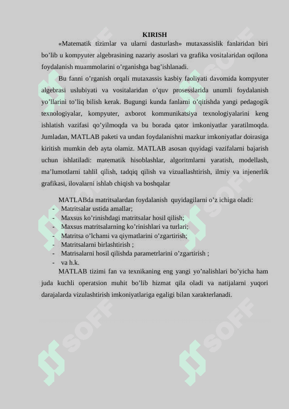 MATLAB tizimida matrisalar ustida amallar 3