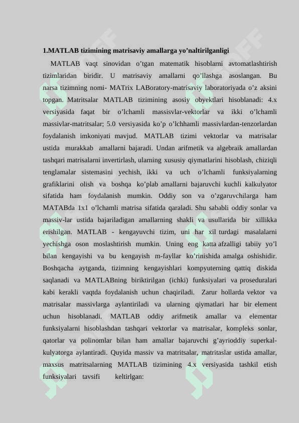 MATLAB tizimida matrisalar ustida amallar 4