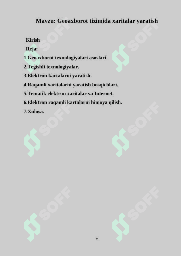 Geoaxborot tizimida xaritalar yaratish kurs ishi 2