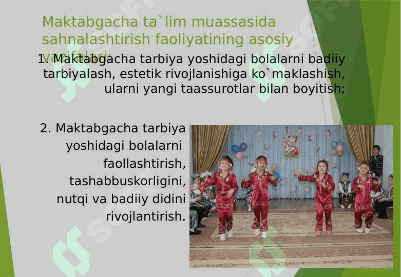Maktabgacha ta’lim tashkilotida sahnalashtirish faoliyatining vazifalari 4