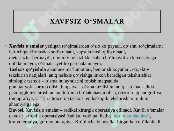 Oʻsmalarni dori darmon bilan davolash terapiyasi 5