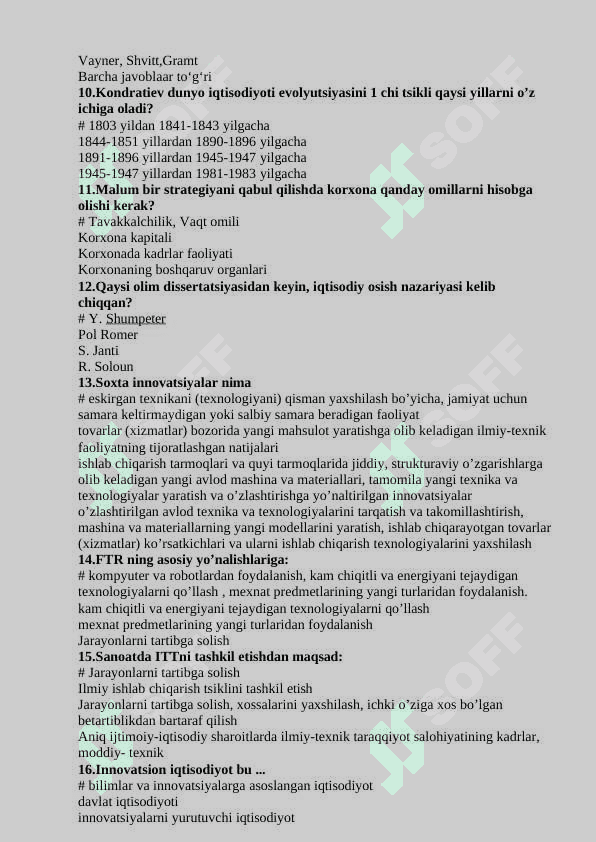 innovatsion iqtisodiyot test 2
