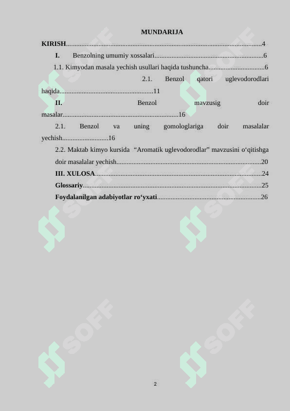 “Benzol va uning hosilalari kimyoviy xossalari mavzusiga oid masalalar  yechish” 2