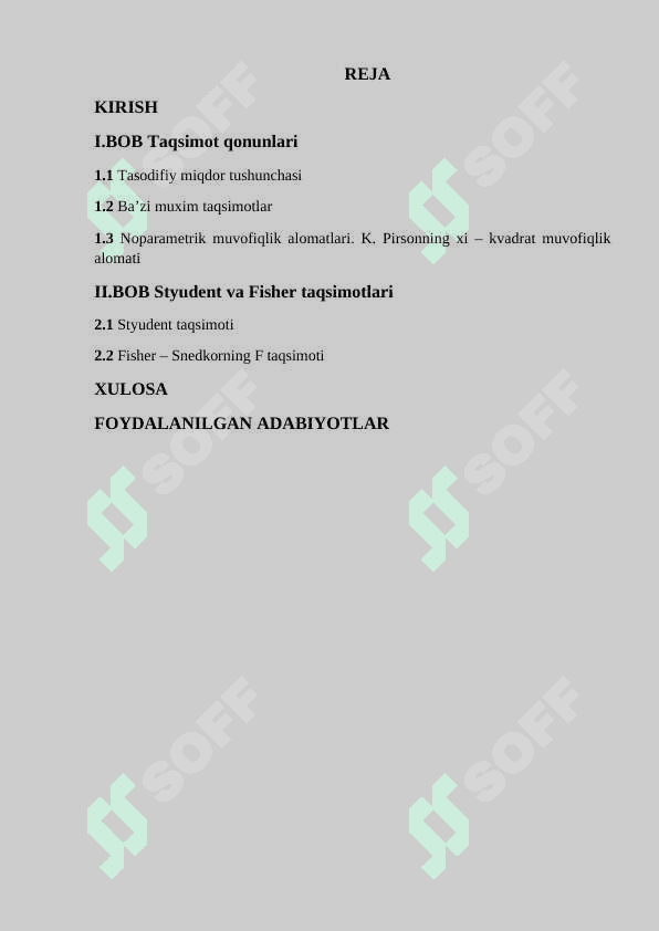 Normal taqsimot bilan bog’liq taqsimot. xi – kvadrat. Styudent va Fisher taqsimoti 2