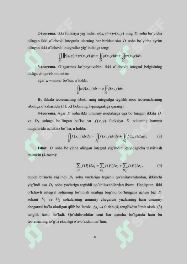 Ikki karrali integrallarning geometrik va fizik masalalarga tadbiqi 8