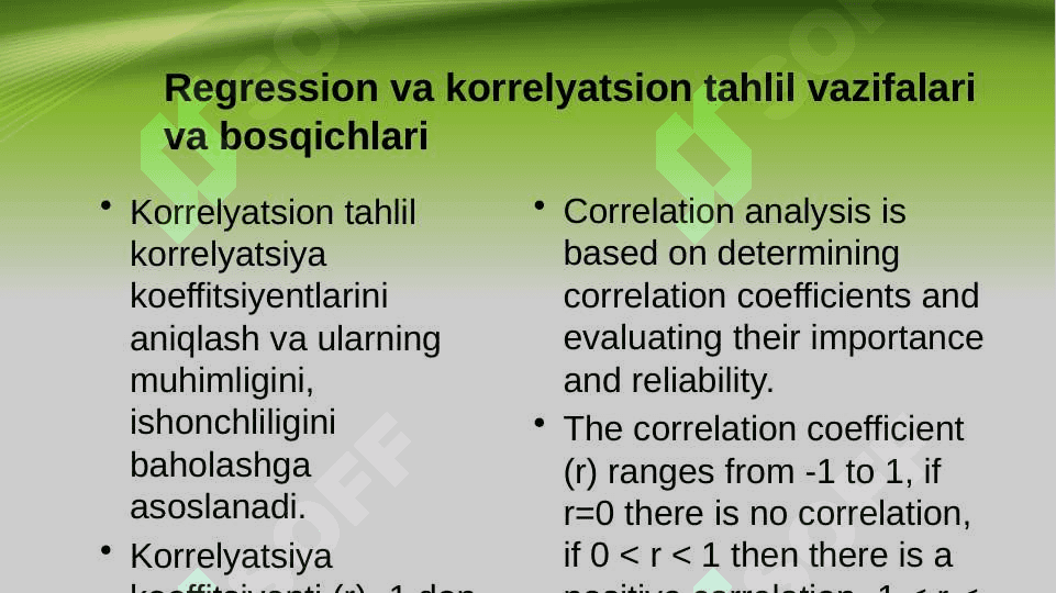 O’zaro bog’lanishlarni statistic o’rganish – correlatsion va regression tahlil 5