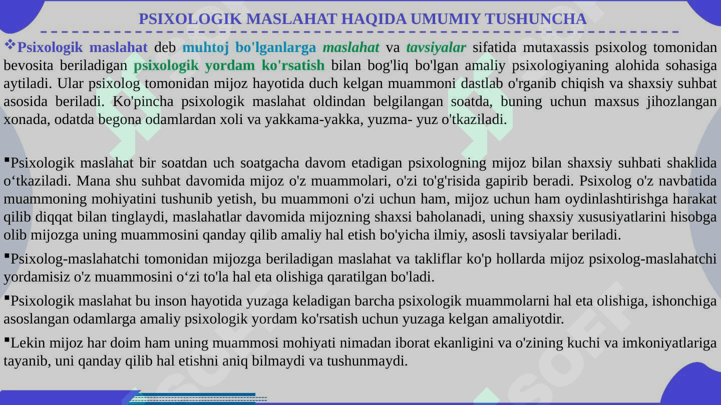 Psixologik maslahat va treningni maxsus muammolari 5