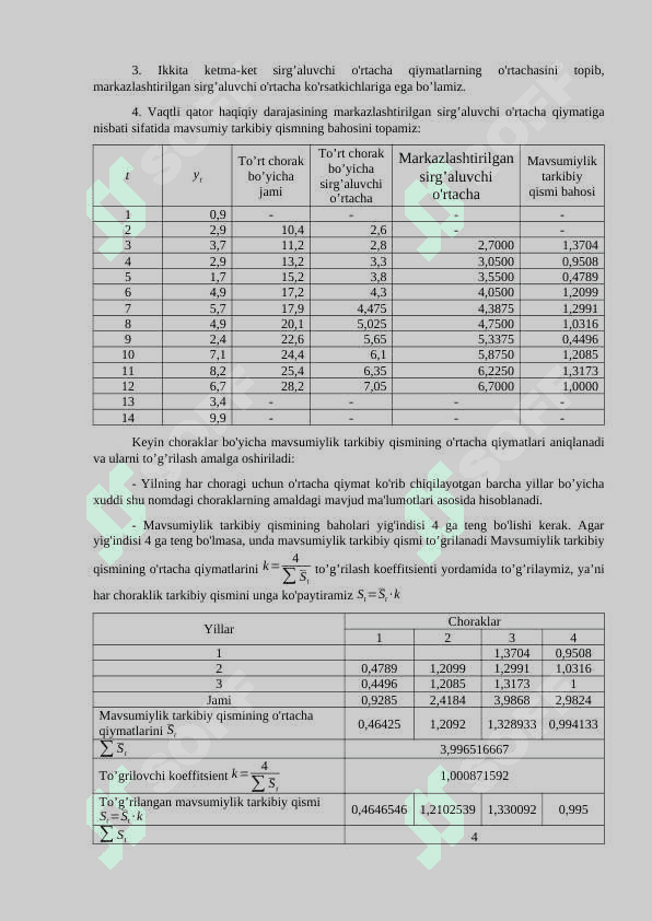 VAQTLI QATORLARNING ADDITIV VA MULTIPLIKATIV MODELLARI. (amaliy mashg’ulot) 2